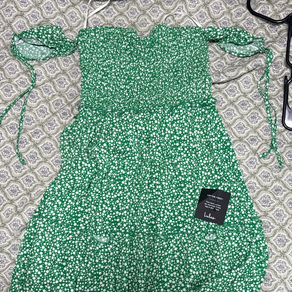 Green Floral Off-Shoulder Dress